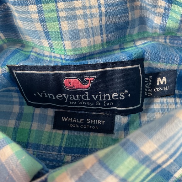 Vineyard Vines Boys Plaid Button Down‎ Shirt Kids Whale Shirt Blue Green - Picture 7 of 7